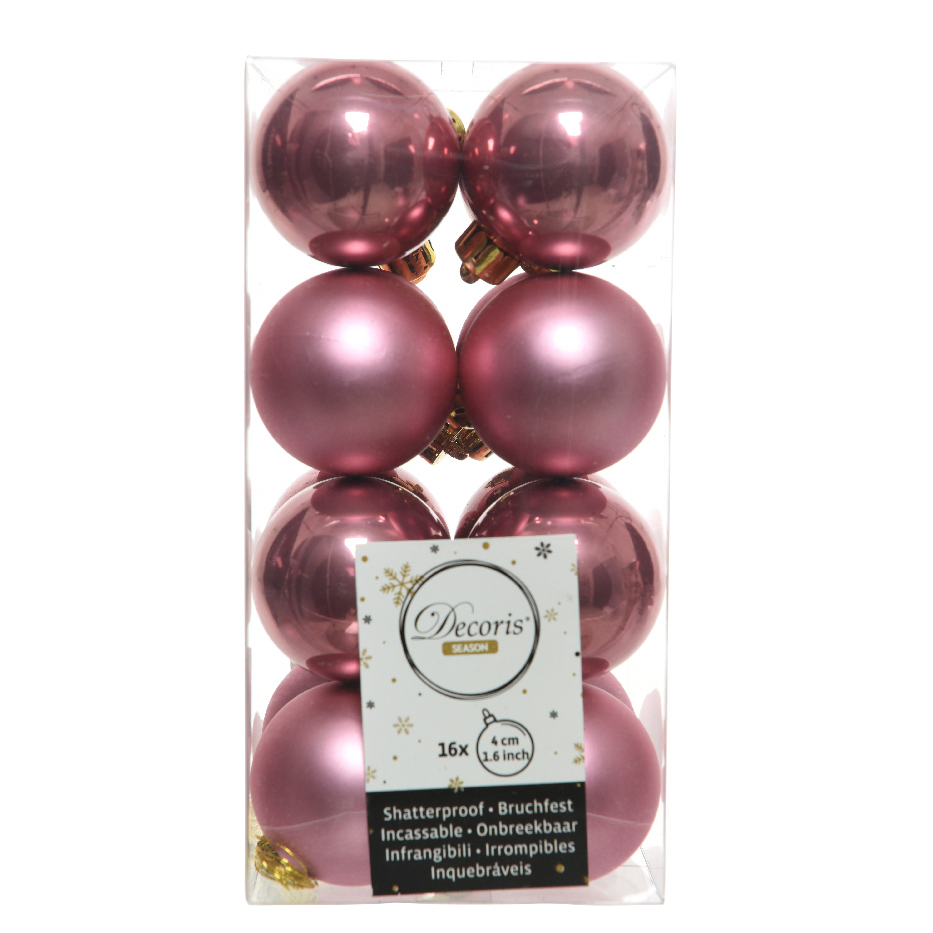 Velvet Pink Shatterproof Baubles - Box of 16 - 4cm