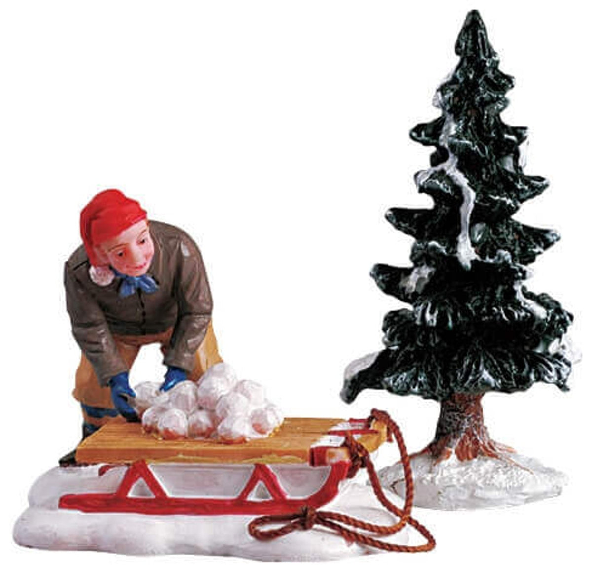 Lemax Ready for a Fight- Snowball Fight & Snowy Christmas Tree Set of 2