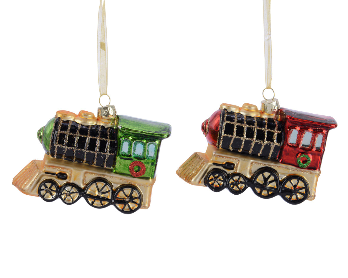 Glass Steam Train Tree Christmas Bauble - 10.5cm
