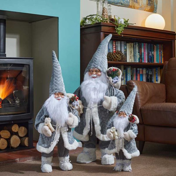 Papa Noel Christmas Grey Soft Furry Santa Figure / Figurine