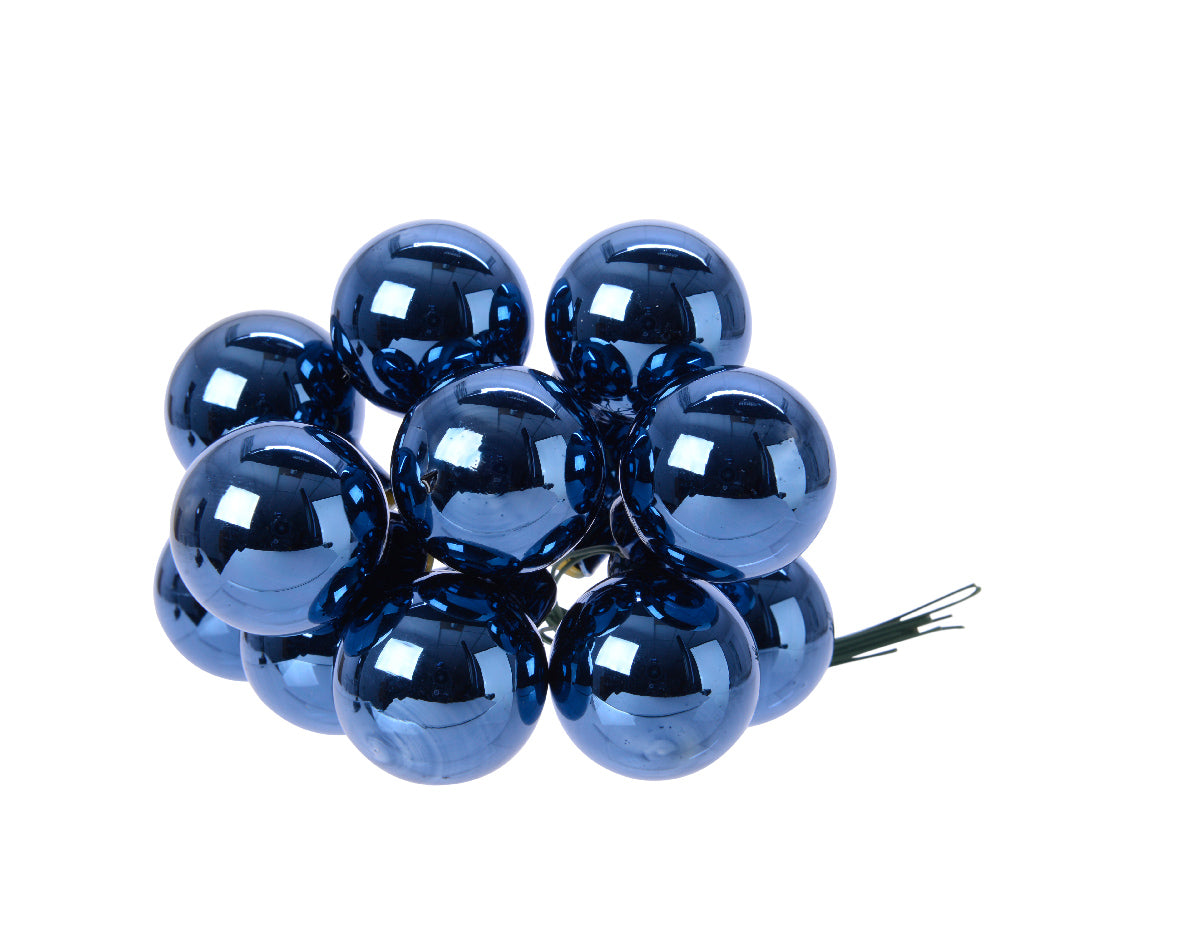 Night Blue Mini Glass Baubles on a Wire - Bunch of 10 (2.5cm) - Shiny Finish