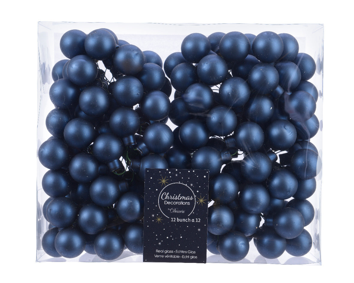 Night Blue Glass Baubles on a Wire - Bunch of 12 (2cm) - Matt Finish