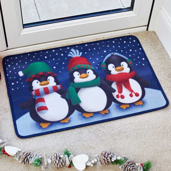 Frosty Penguins Christmas Doormat - 40 x 60cm