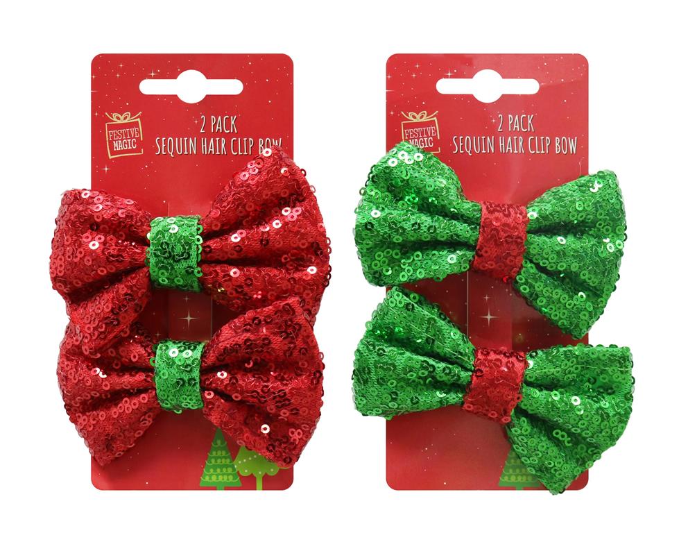 Christmas Sequin Hair Clip Bow - Set of 2