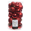 Christmas Red Shatterproof Assorted Sized Christmas Baubles - Tube of 30