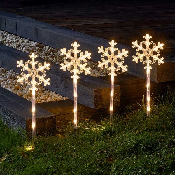 Special Offer - X-Large SnowDecor Snowflake Light Up Stakes / Path Lights Warm White - Set of 4 - 43cm / 64 LEDs