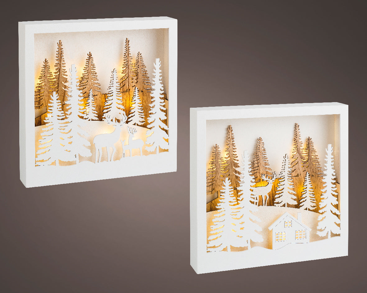 Rustic LED Plywood Frame Christmas Scene