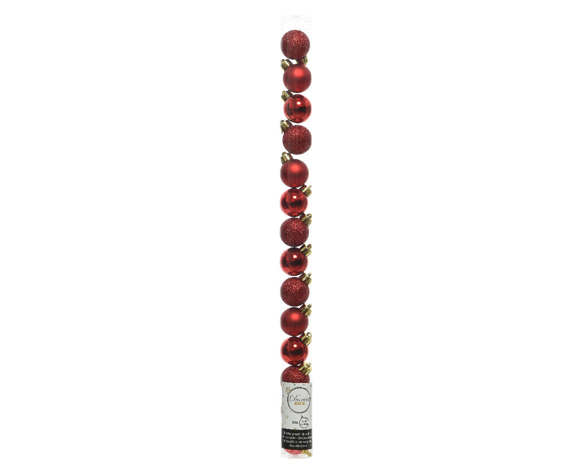 Christmas Red Shatterproof Assorted Bauble Mix - Tube of 14