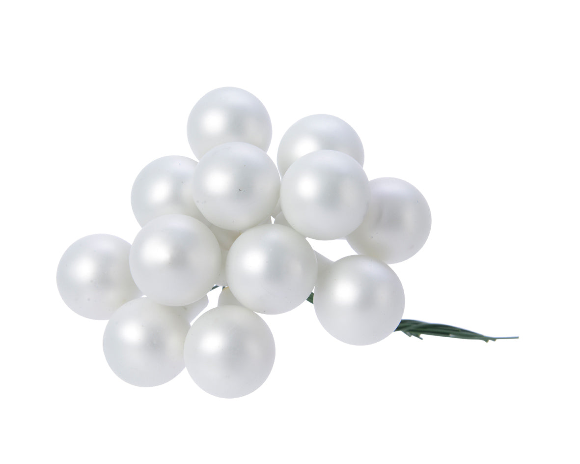 Winter White Mini Glass Baubles on a Wire - Bunch of 10 (2cm) - Matt Finish