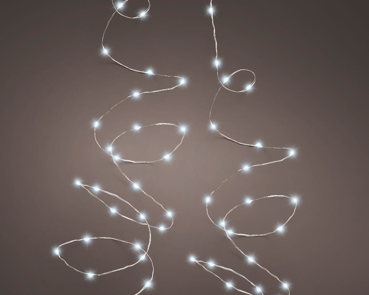 Cool White USB Micro LED Twinkle String Lights with Silver Cable