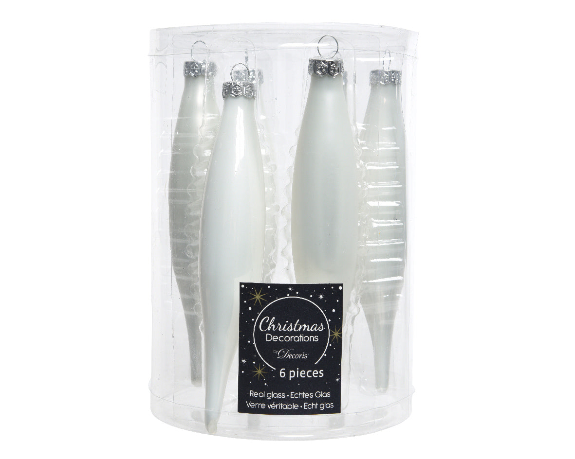 Winter White Hanging Glass Icicles - Tube of 6