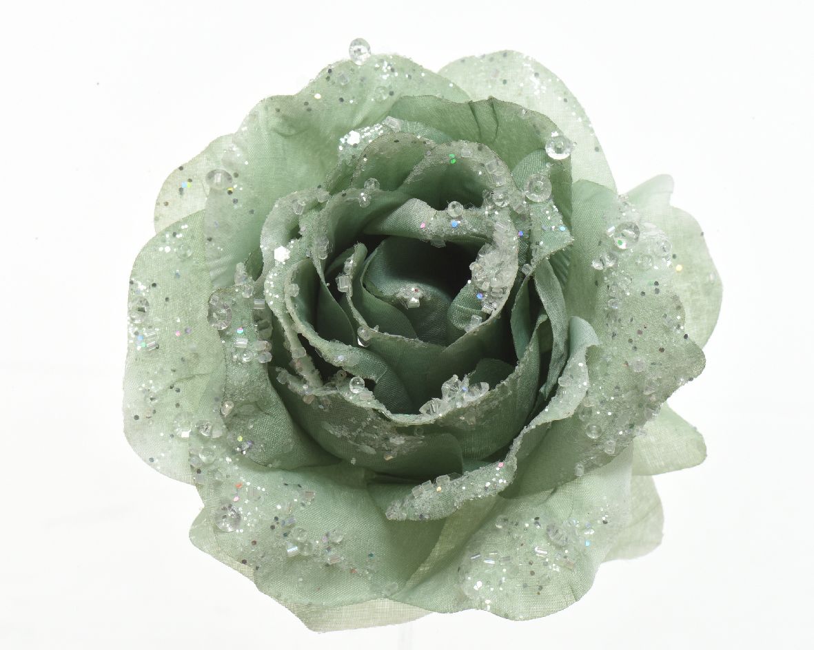 Frosted Rose Glitter Clip in Sage Green