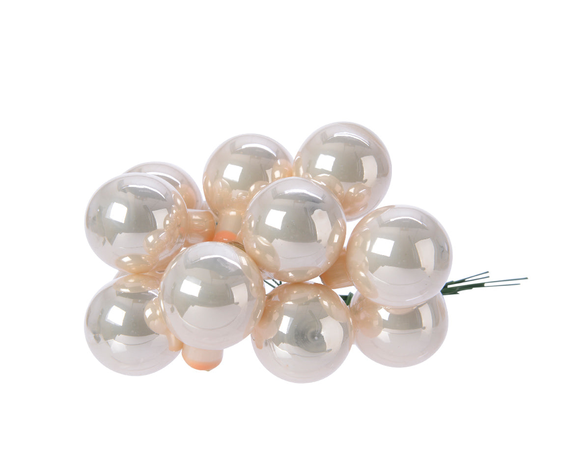 Pearl Mini Glass Baubles on a Wire - Bunch of 10 (2.5cm) - Shiny Finish