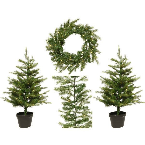 Special Offer - Grandis set Micro LED Outdoor Door Set of 2 Pre-lit Trees, Wreath & Garland