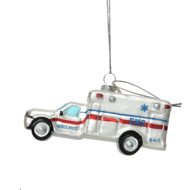 Glass Emergency Service Vehicle Christmas Bauble