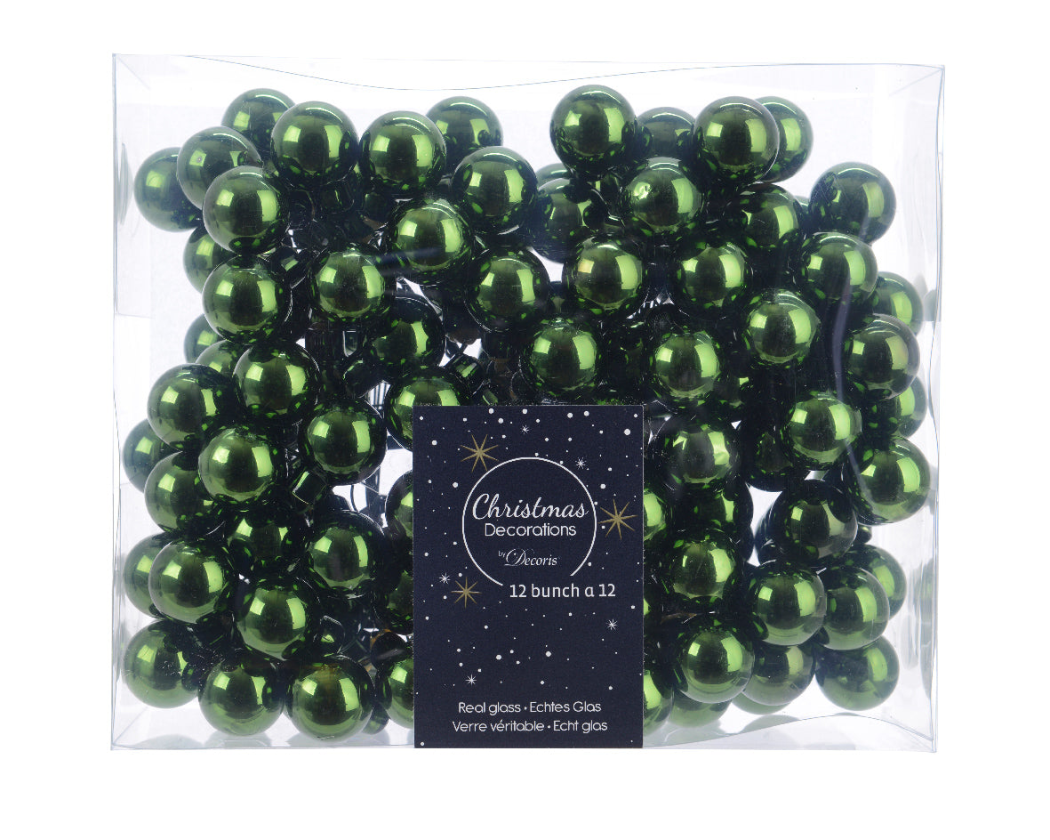 Pine Green Mini Glass Baubles on a Wire - Bunch of 10 (2cm) - Shiny Finish