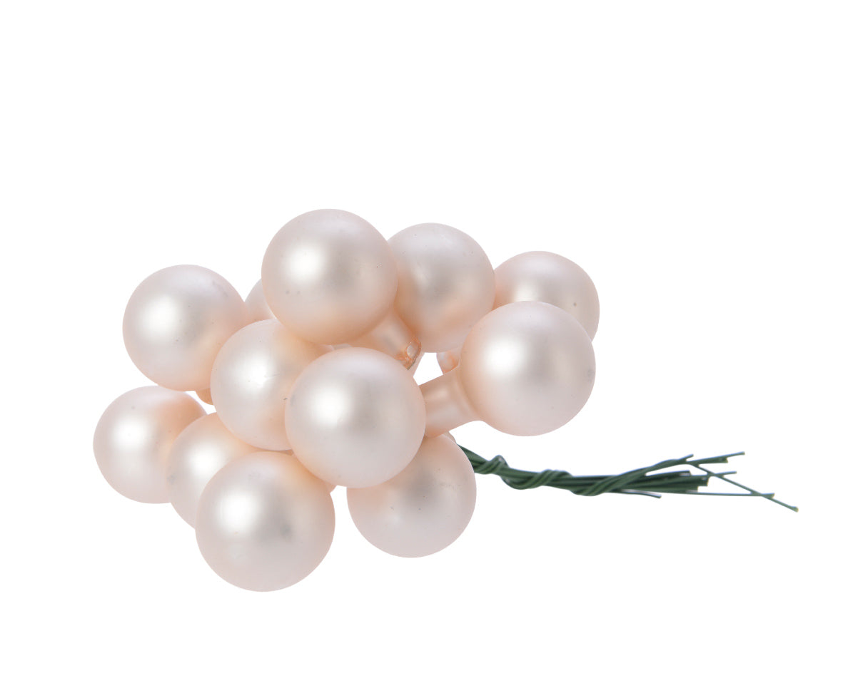 Pearl Mini Glass Baubles on a Wire - Bunch of 10 (2cm) - Matt Finish