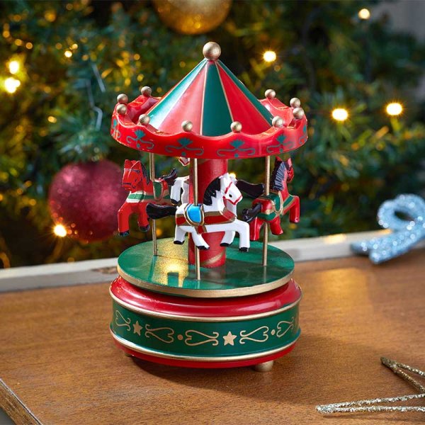 Wooden Musical Carousel Christmas Ornament