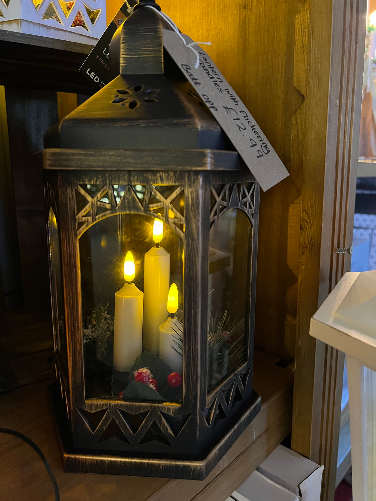 Special Offer - Hexagonal Lantern with Triple Flickabrights Real Flame LEDs - Battery Operated