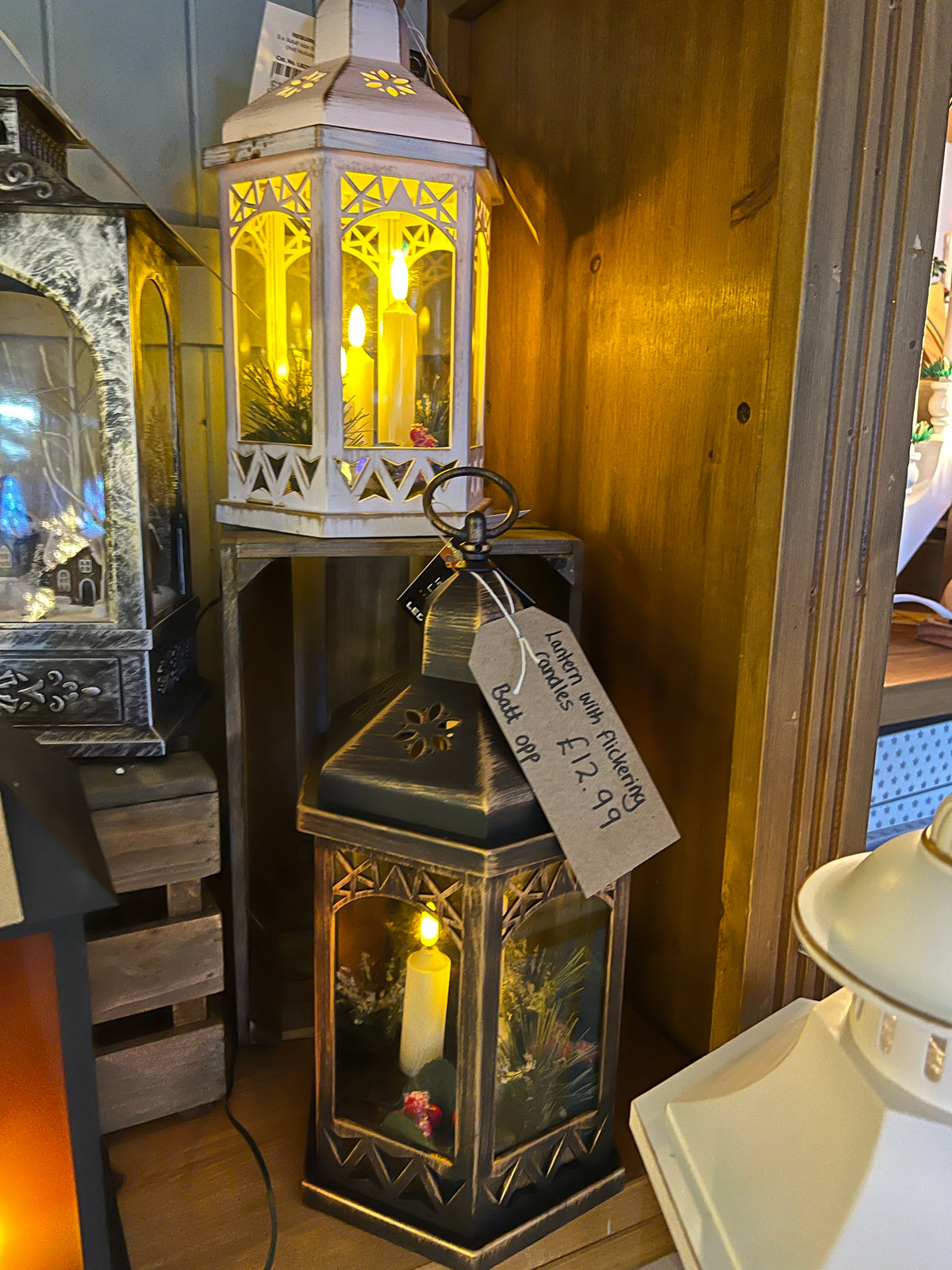 Special Offer - Hexagonal Lantern with Triple Flickabrights Real Flame LEDs - Battery Operated