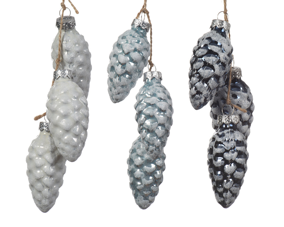 Blue Toned Hanging Glass Pinecone Bundle - Set of 3