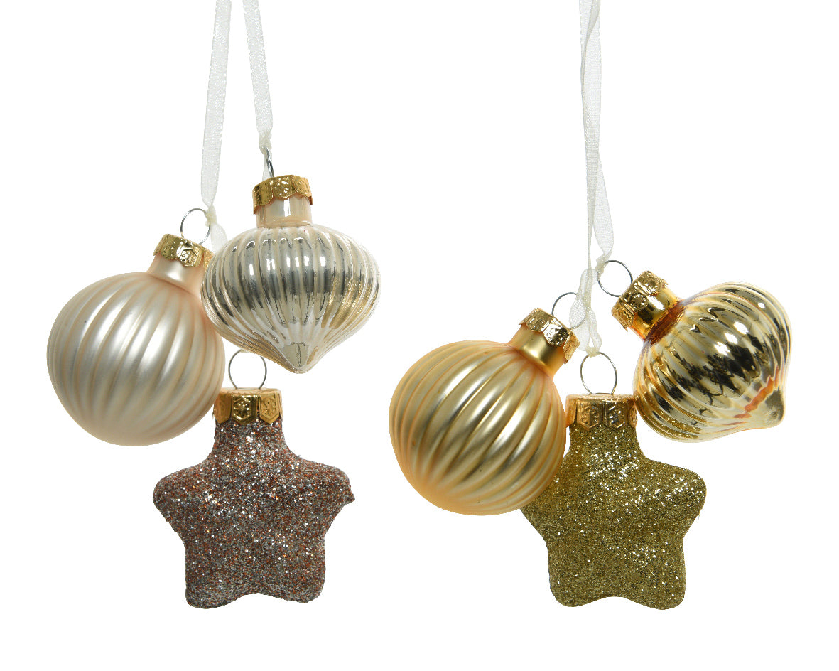 Shining Ribbed Baubles with a Sparkling Star Tree Decoration - Bunch of 3
