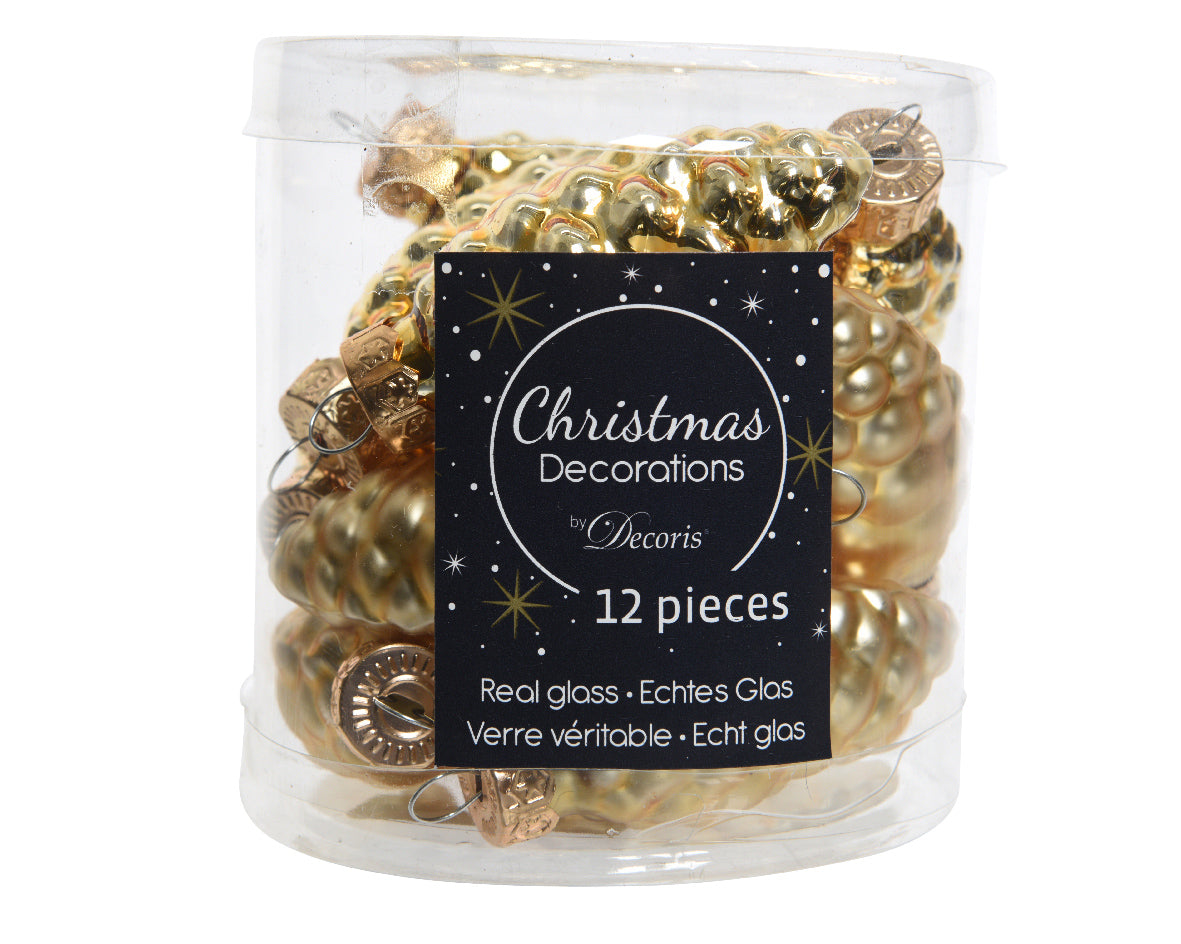 Glass Matt and Shiny Pinecone Tree Decorations - Tube of 12