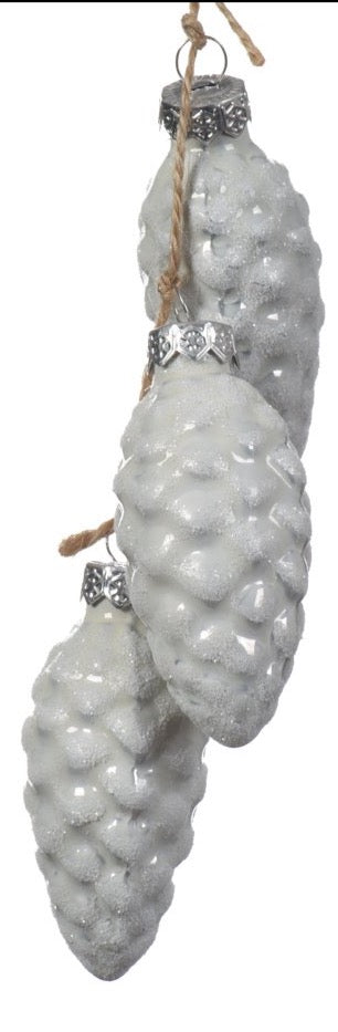 Blue Toned Hanging Glass Pinecone Bundle - Set of 3
