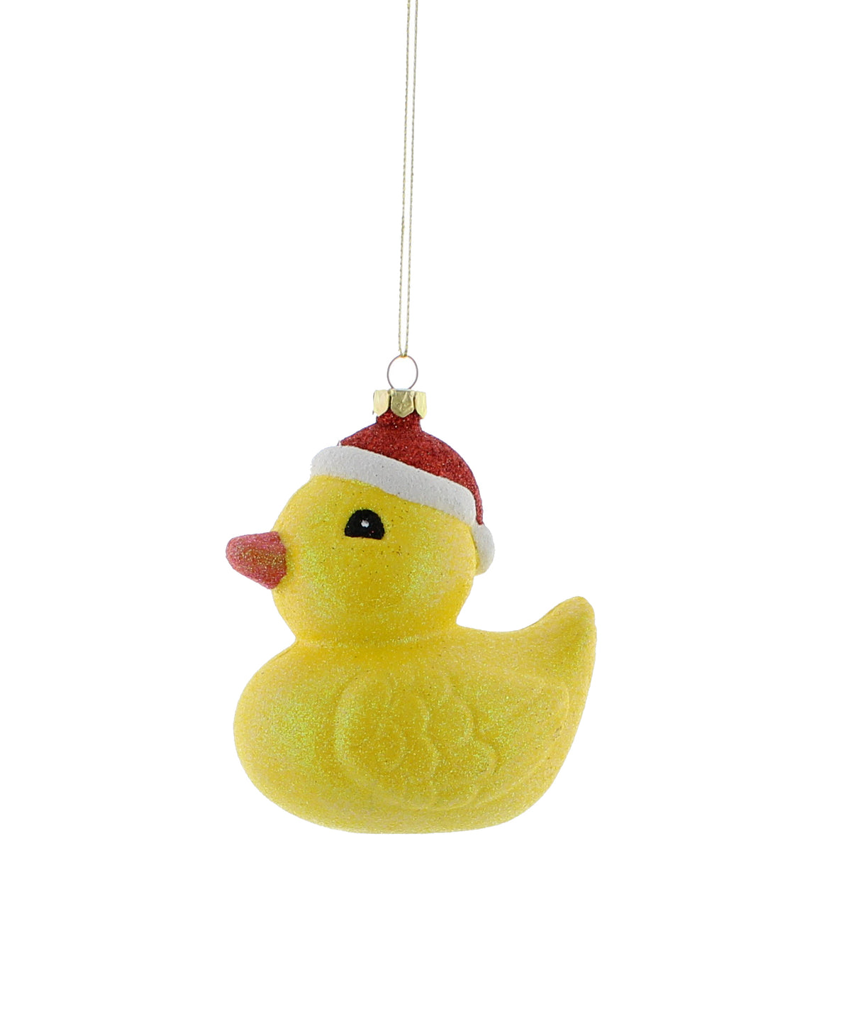 Glitter Yellow Duck with Santa Hat Hanging Bauble Decoration