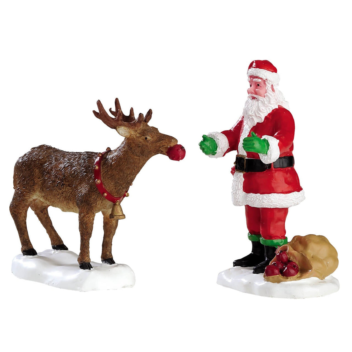 Lemax Reindeer Treats- Santa & Reindeer Figurines - Set of 2