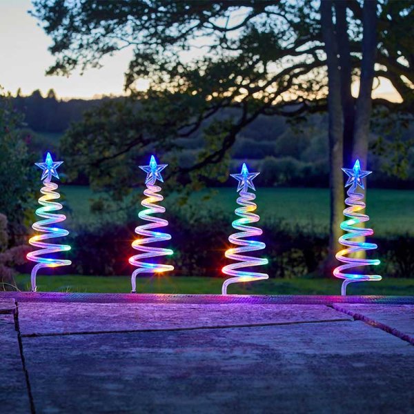 TreeSpiral Stakes Multi-coloured / Path Lights - Set of 4