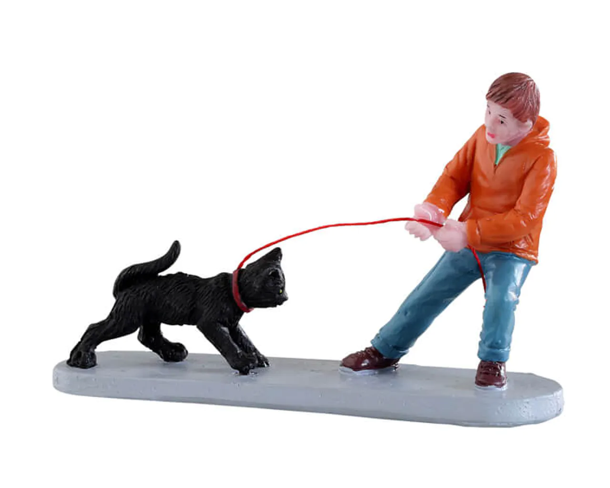Lemax Lets Go Kitty - Little Boy Walking a Cat