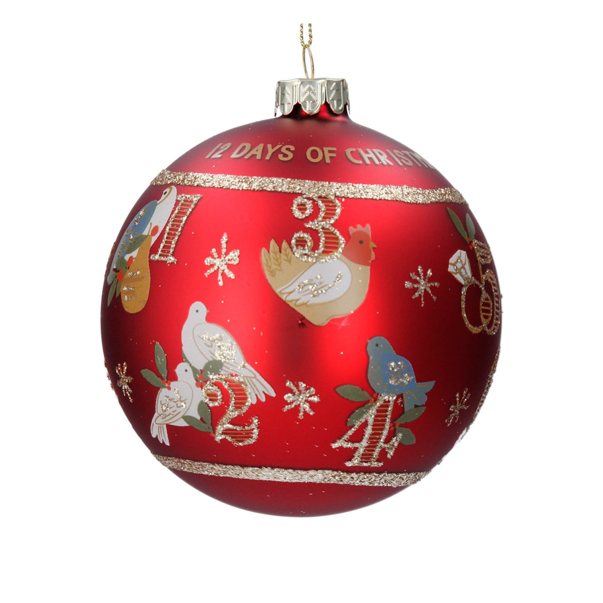 Gisela Graham- Matt Red 12 Days of Christmas Glass Ball Tree Decoration