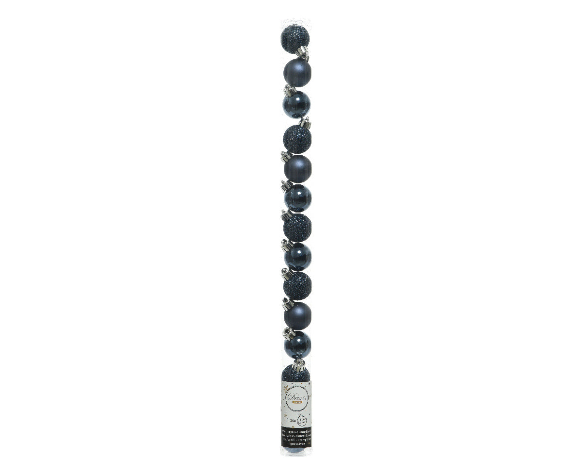 Night Blue Shatterproof Assorted Bauble Mix - Tube of 14