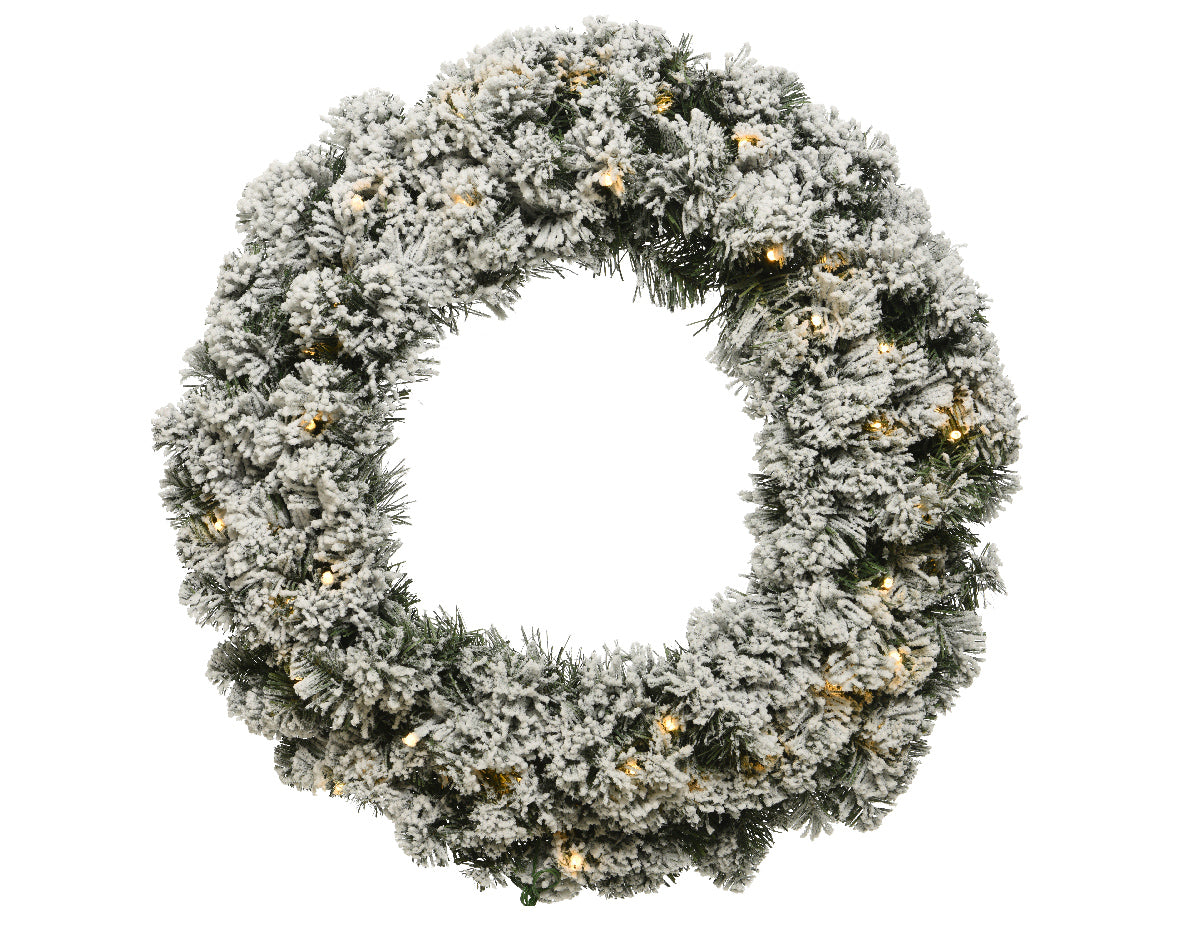 Snowy Imperial Pre-Lit Wreath with Battery-Operated Lights