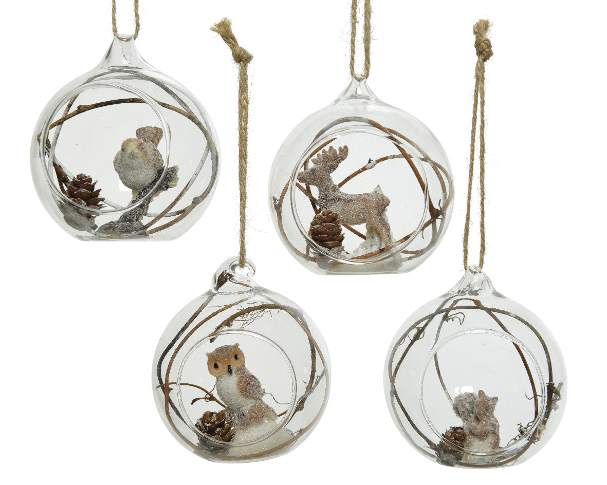 Glass Bauble with Animal and Pinecone Scene