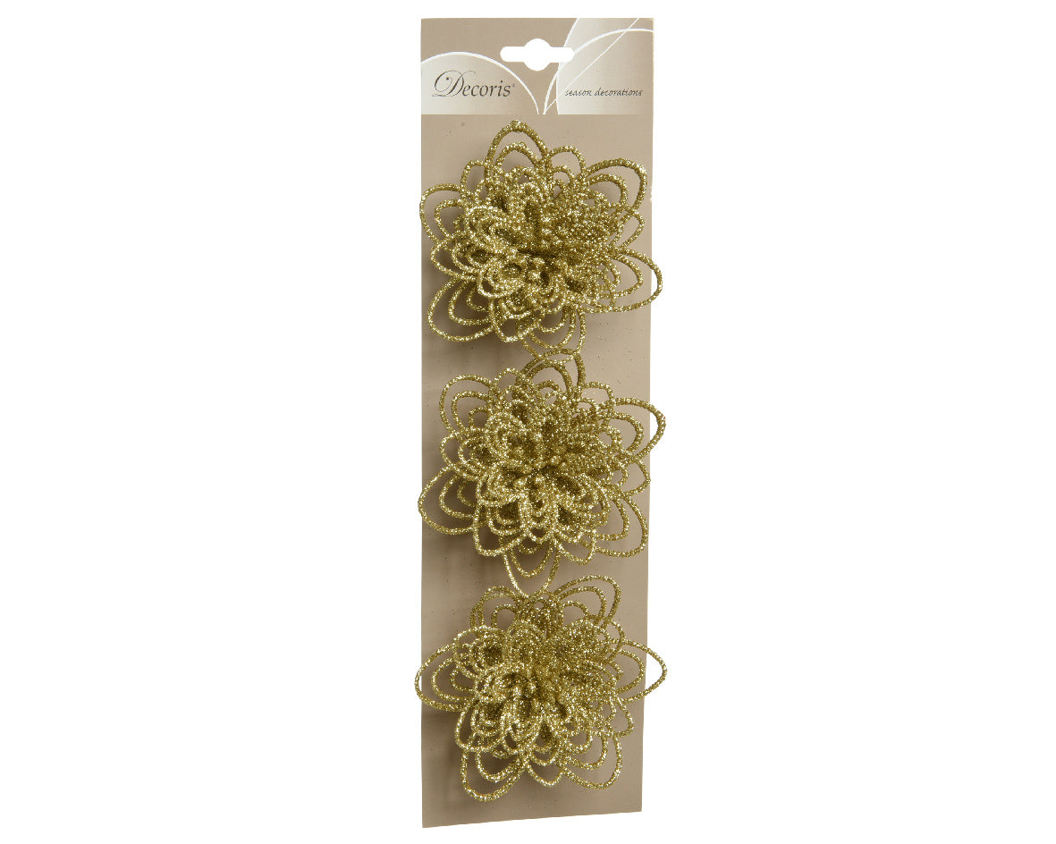 Glittery Plastic Flower Clip On Decorations - GOLD