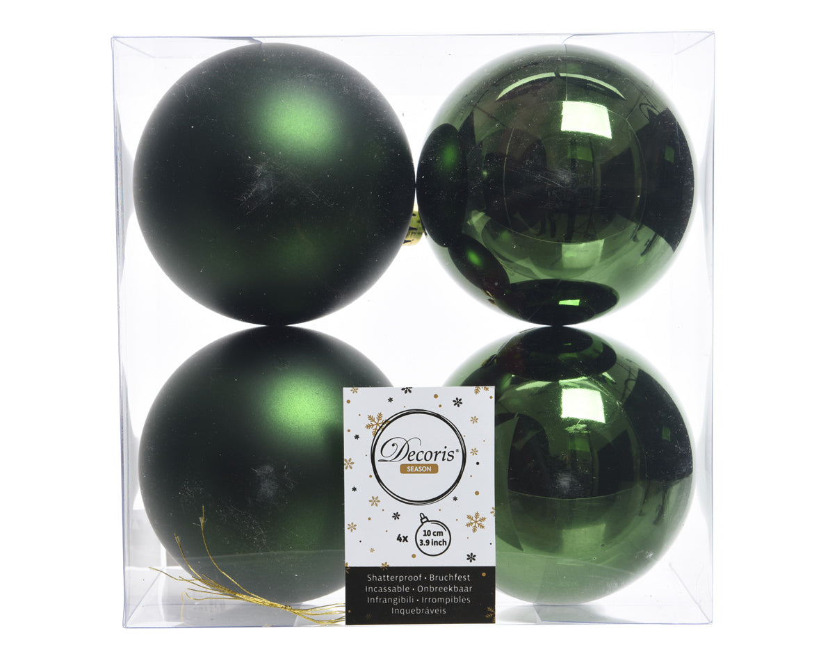 Pine Green Shatterproof Shiny Baubles - Box of 4