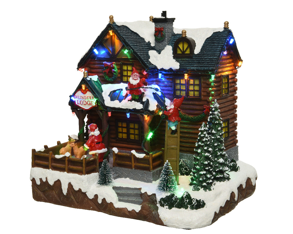 LED Multi-Coloured Light Up Santa's Reindeer Lodge Village House