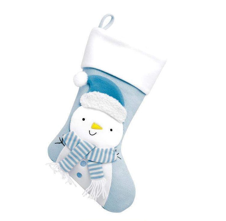 Deluxe 3D Baby Blue Knitted Snowman Christmas Stocking - 40cm - Baby's First Christmas