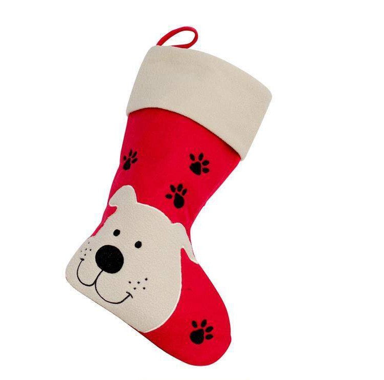Deluxe Plush Dog & Black Paws Christmas Red Stocking - 40cm