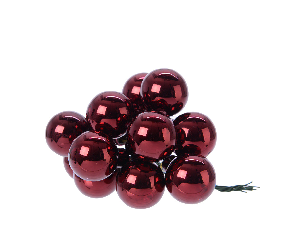 Oxblood Mini Glass Baubles on a Wire - Bunch of 10 (2cm) - Shiny Finish