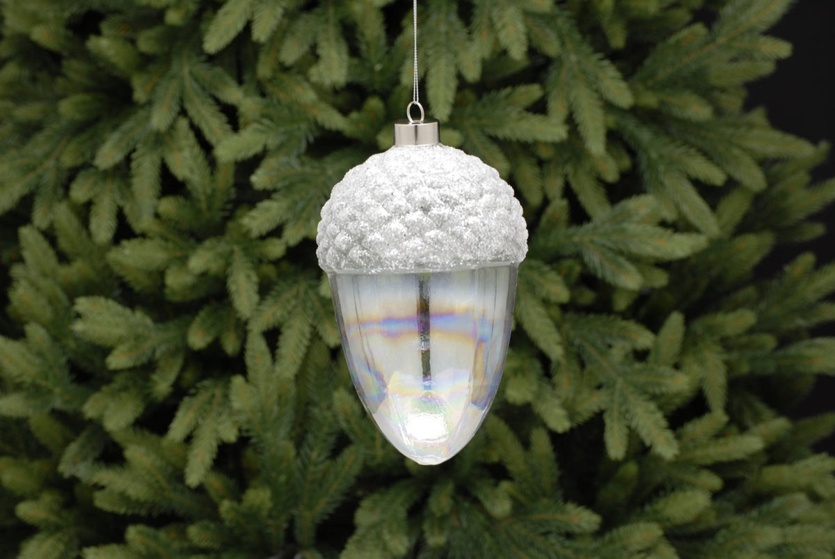 White Iridescent Glass Pinecone Hanging Decoration