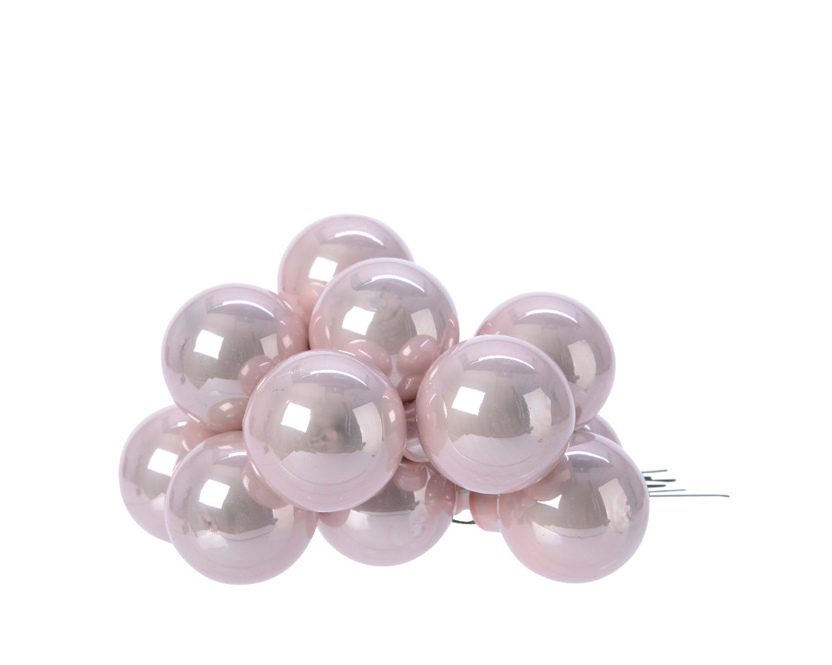 Blush Pink Mini Glass Baubles on a Wire - Bunch of 10 (2.5cm) - Shiny Finish