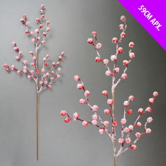 Snowy Red Berry Spray Branch - 59cm