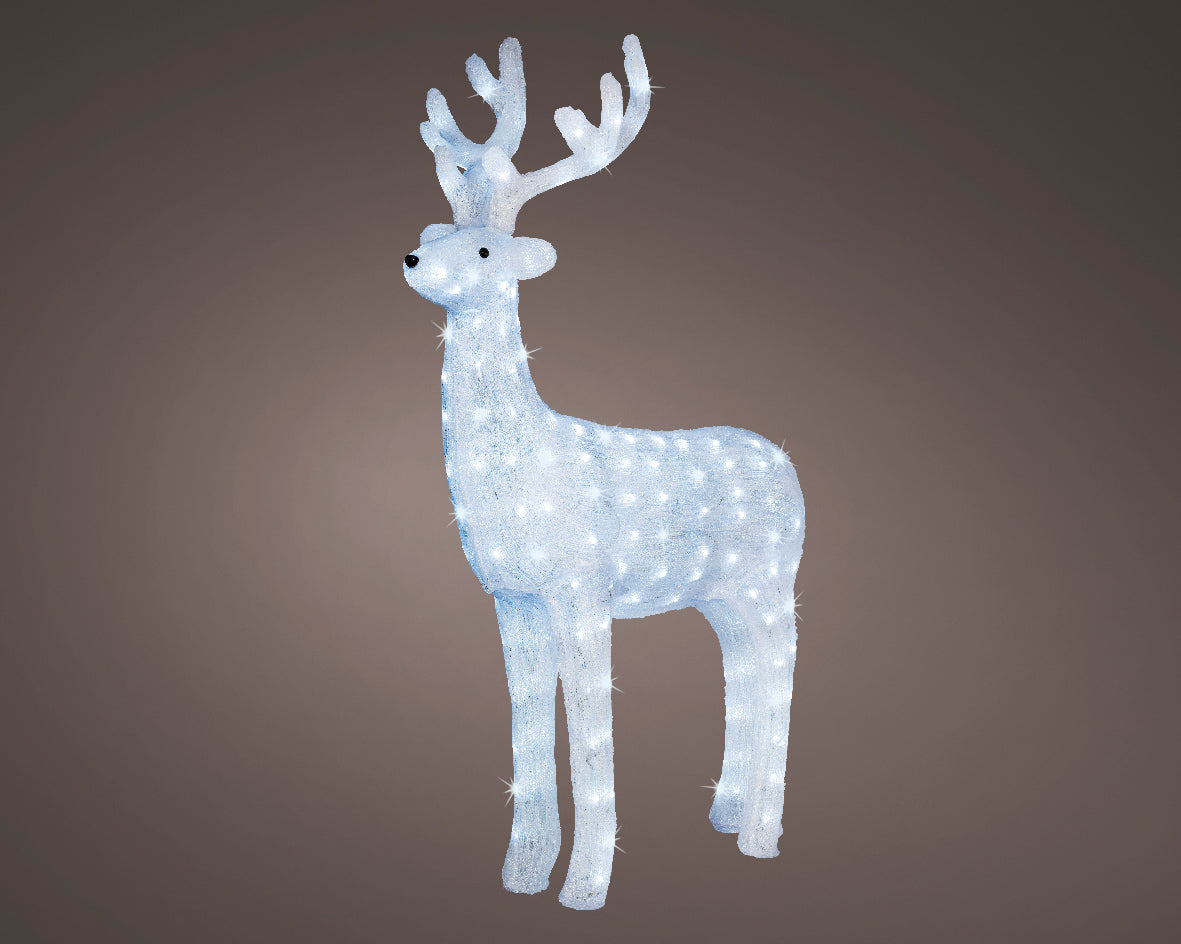 Giant White Acrylic Reindeer with Cool Winter White LEDs - 128cm / 200 LEDs - Collection Only