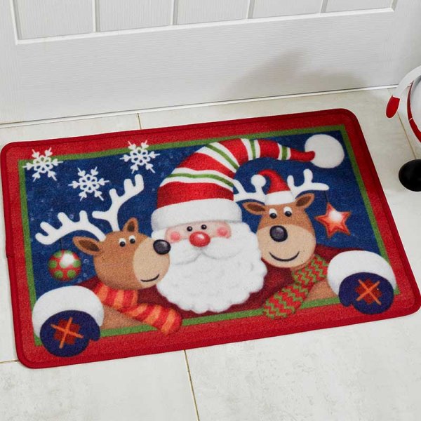 Santa and Friends Reindeer Christmas Doormat - 40 x 60cm