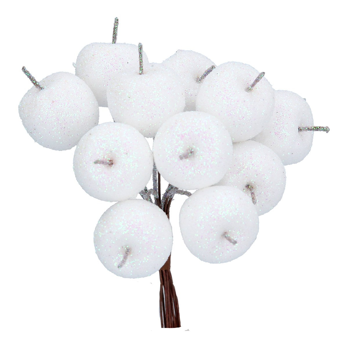 Gisela Graham - White Glitter Mini Apple Pick Bunch - 11cm