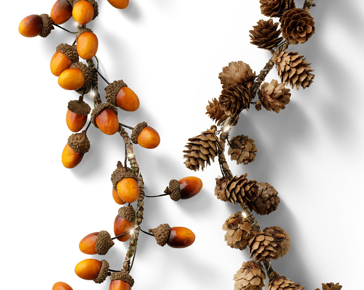Battery Operated Indoor Micro LED Pine Cone or Acorn Garland - 110cm