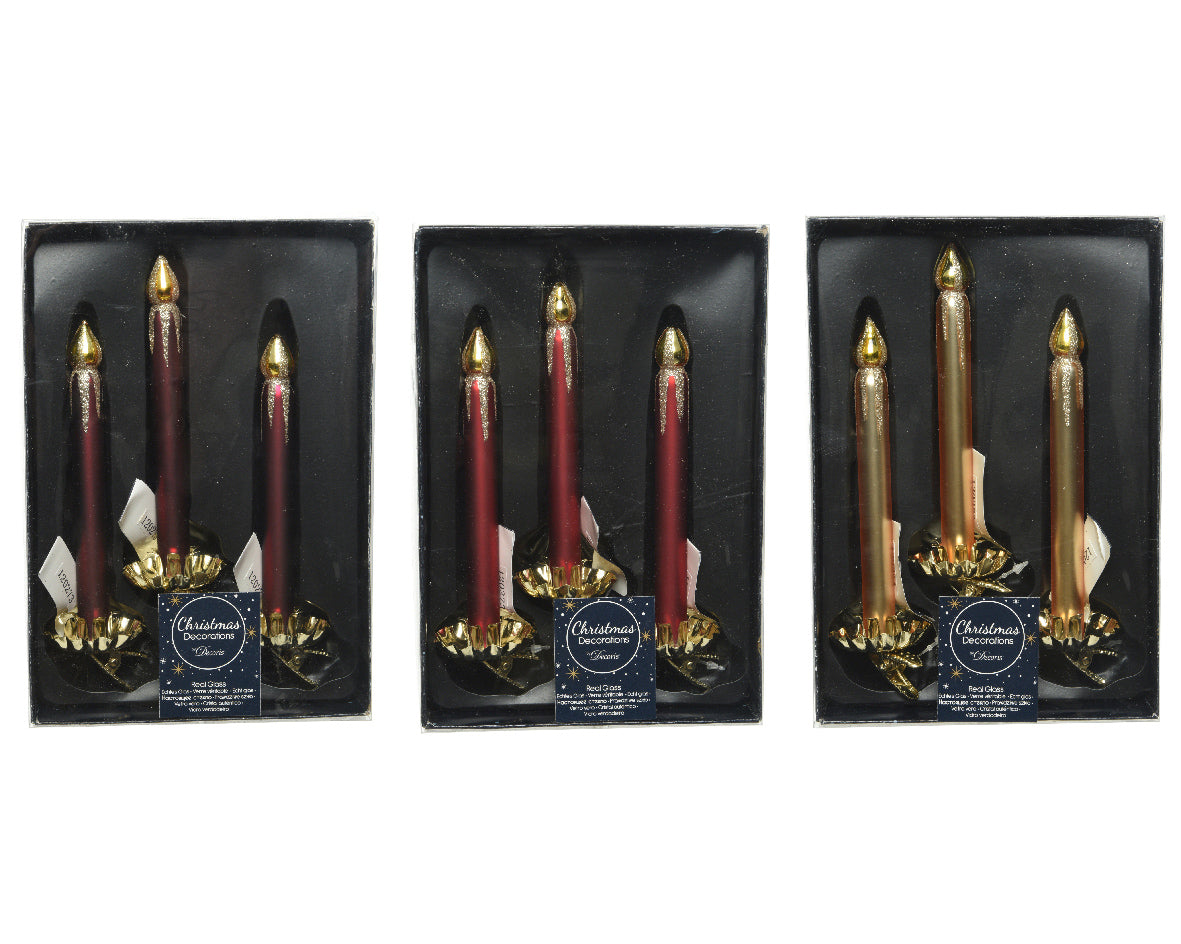Glass Candles Clip on Christmas Tree Decorations - Box of 3